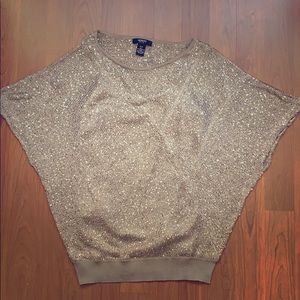 Champagne Mauve Knit Top with Metallic Sequins SzP